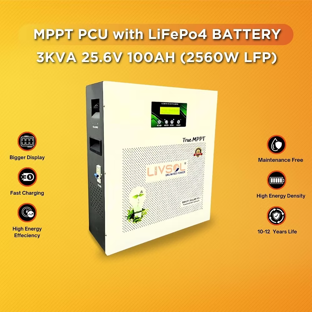 Livsol 3KVA Wall-Mountable MPPT Inverter with 25.6V 100Ah LiFePO4 Battery