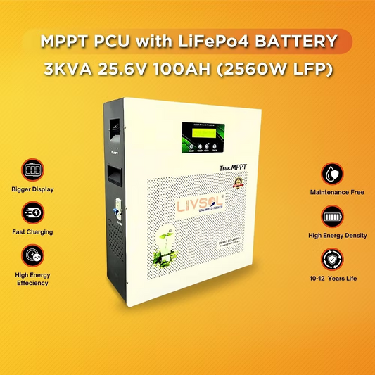 Livsol 3KVA Wall-Mountable MPPT Inverter with 25.6V 100Ah LiFePO4 Battery