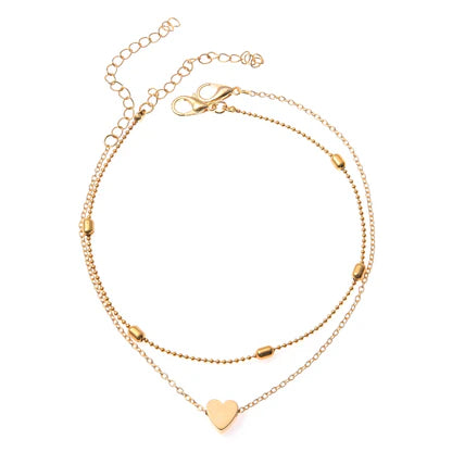 Simple Style Round Heart Shape Gold Plated Silver Plated Imitation Pearl Alloy Anklet