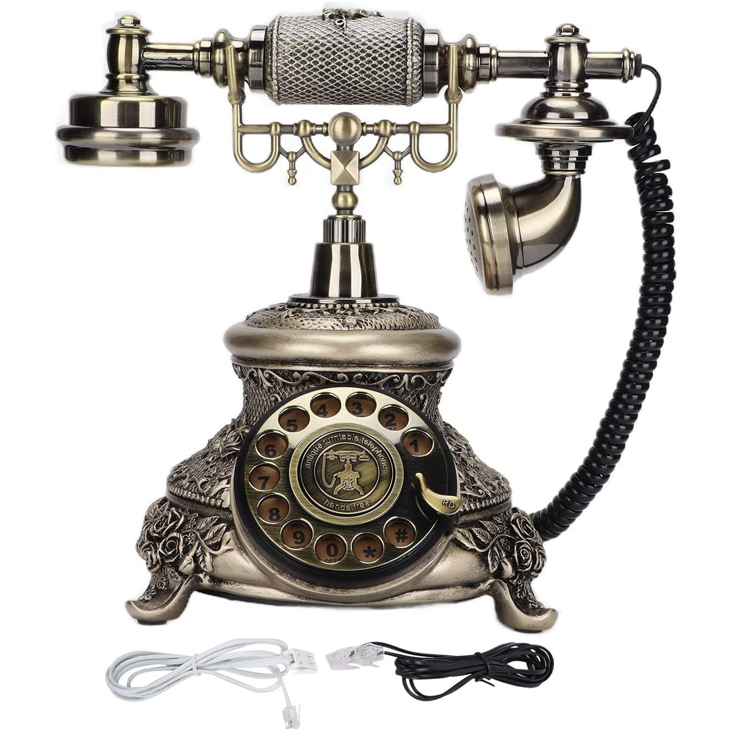 Antique Telephone, Classic European Retro Landline Telephone with Phone Line, Redialing Functions Old Fashioned Antique Phone for Home Coffee Shop Bar (Bronze)