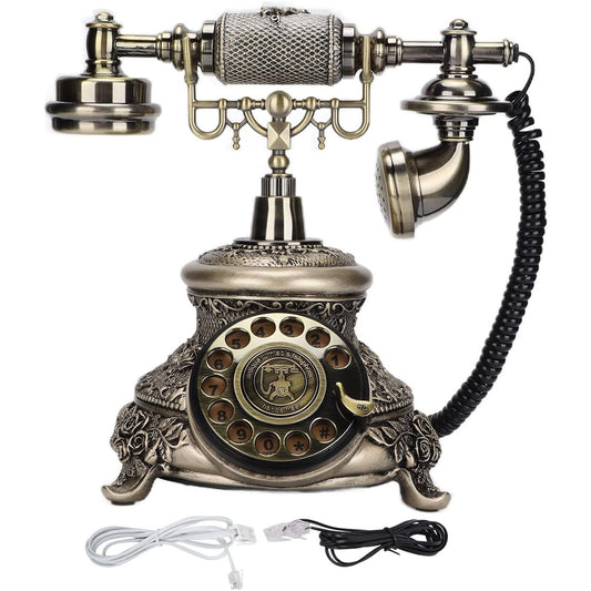 Antique Telephone, Classic European Retro Landline Telephone with Phone Line, Redialing Functions Old Fashioned Antique Phone for Home Coffee Shop Bar (Bronze)