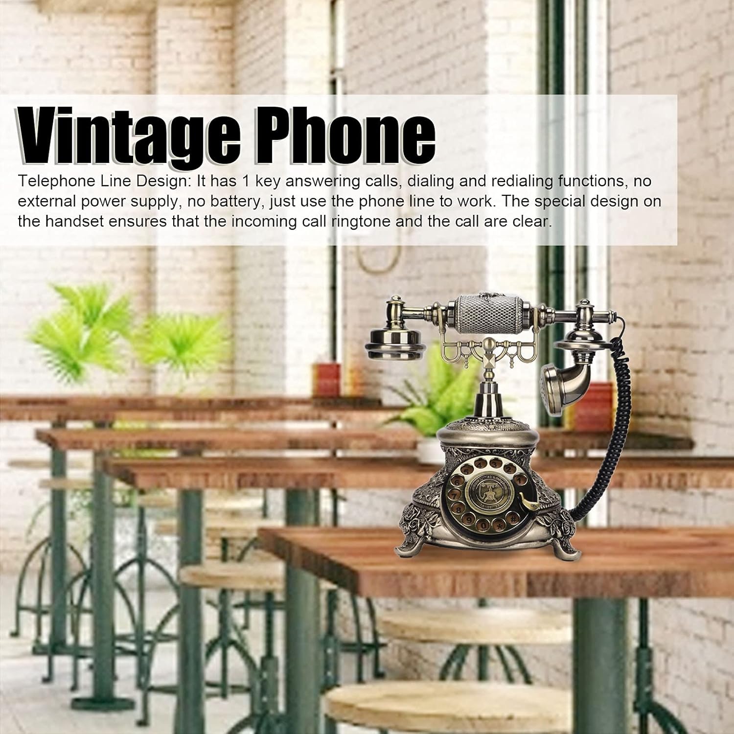 Antique Telephone, Classic European Retro Landline Telephone with Phone Line, Redialing Functions Old Fashioned Antique Phone for Home Coffee Shop Bar (Bronze)