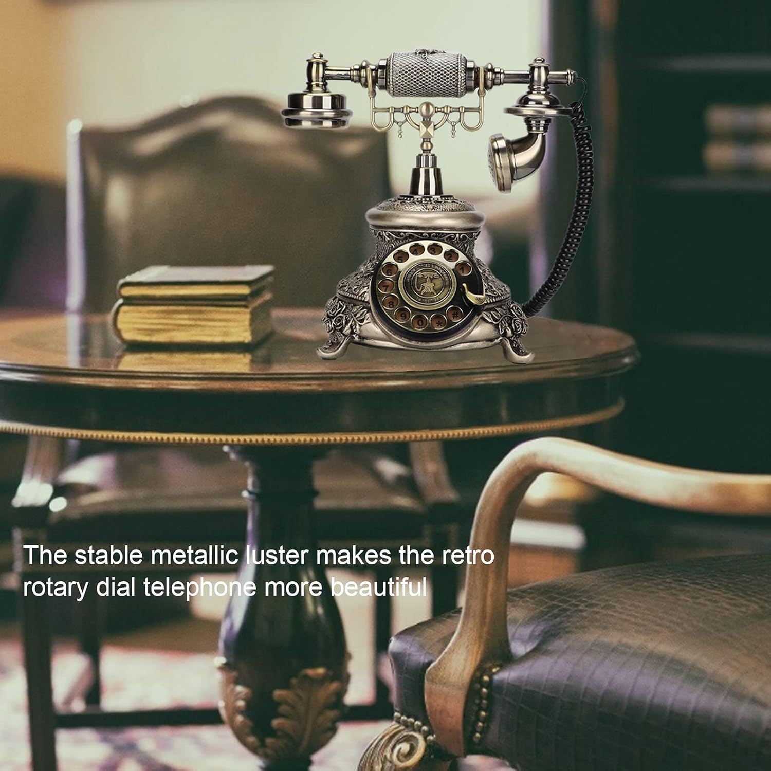 Antique Telephone, Classic European Retro Landline Telephone with Phone Line, Redialing Functions Old Fashioned Antique Phone for Home Coffee Shop Bar (Bronze)