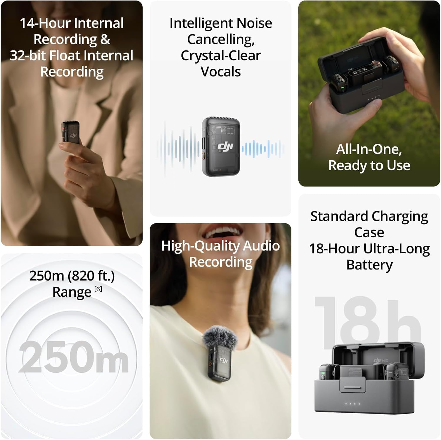 DJI Mic 2 (2 TX + 1 RX + Charging Case), Wireless Microphone, Intelligent Noise Cancelling, 32-bit Float Internal Recording, 250m (820 ft.)