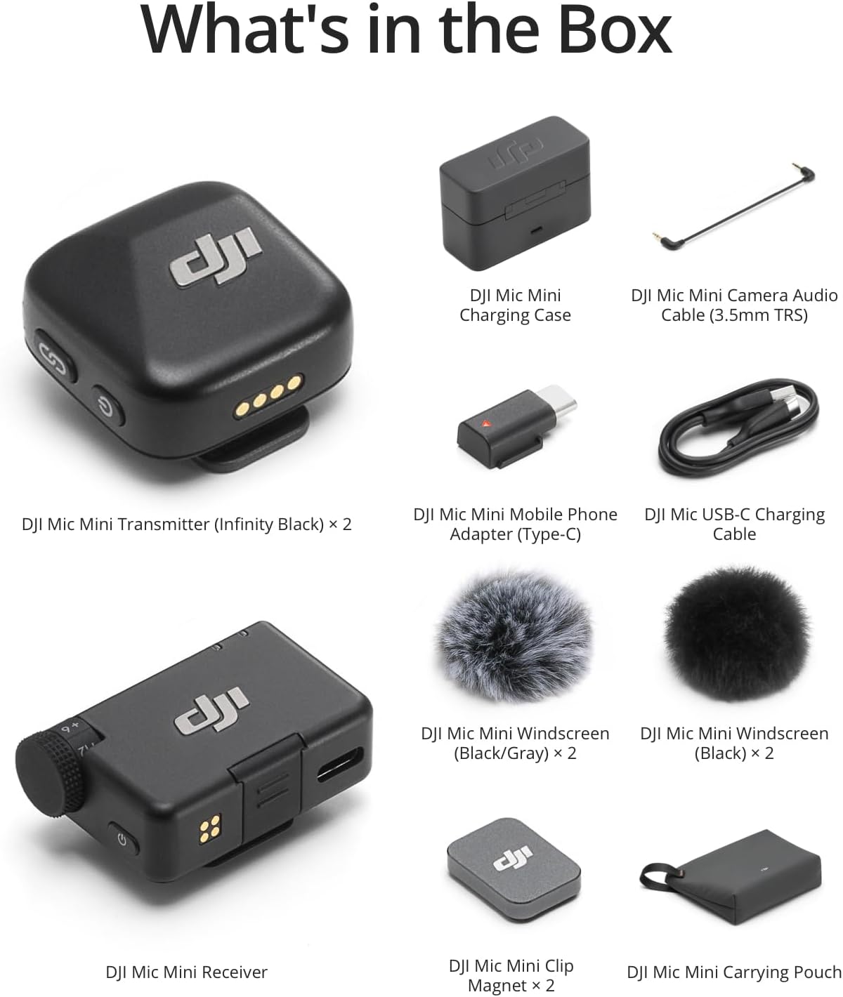 DJI Mic Mini (2TX+1RX+Charging Case), Ultralight, Detail-Rich Audio, 48h Use, Noise Cancelling, Automatic Limiting, Wireless Mic for Camera/iPhone/Android, Vlog, DJI Official Warranty Support