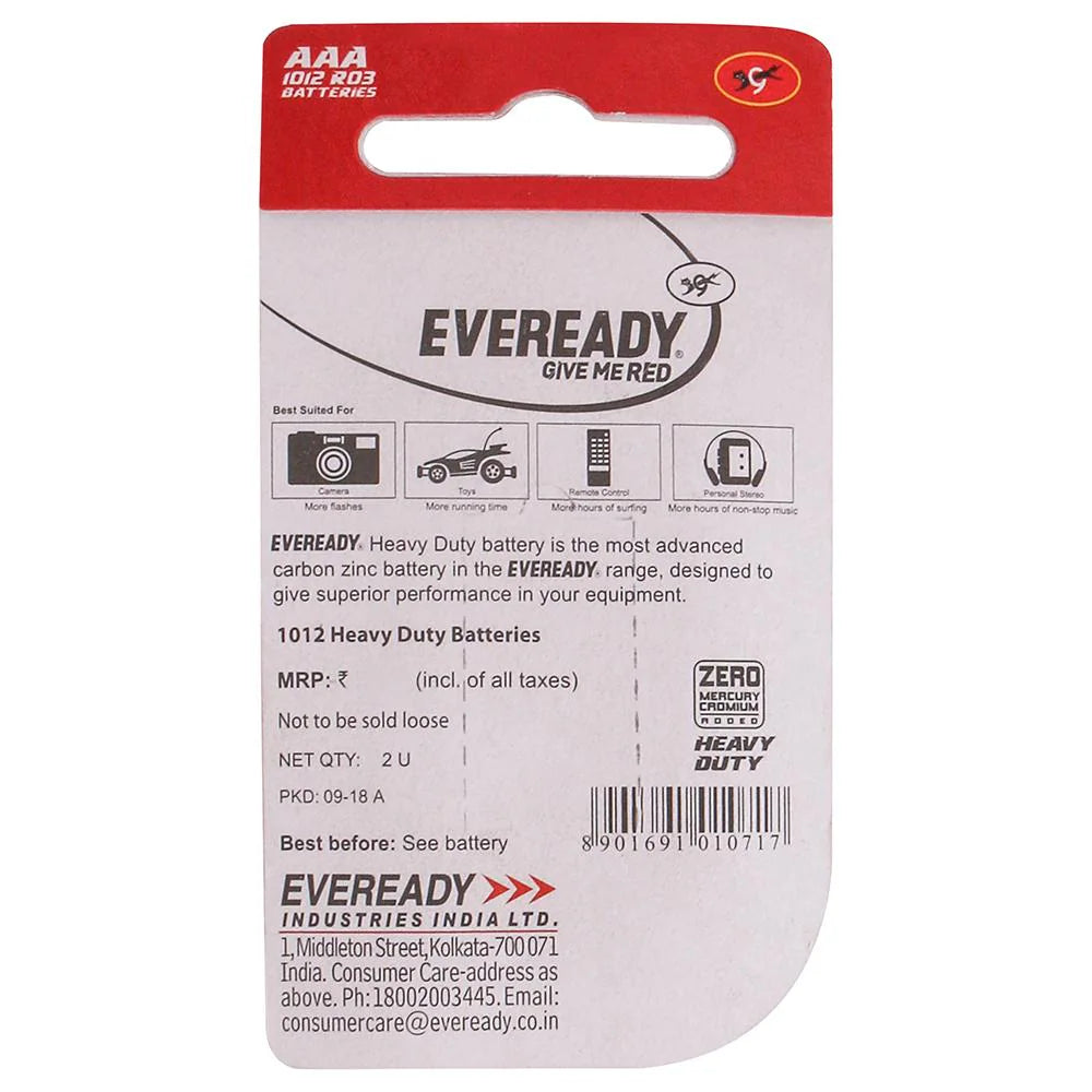 Eveready Red 1012 Carbon Zinc AAA Battery (Pack of 2)