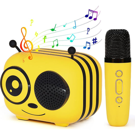 Hexel Kids Karaoke Bee Speaker | Music Toys for Girls & Boys Ages 3-12 Portable Bluetooth Speaker with 1 Wireless Microphone