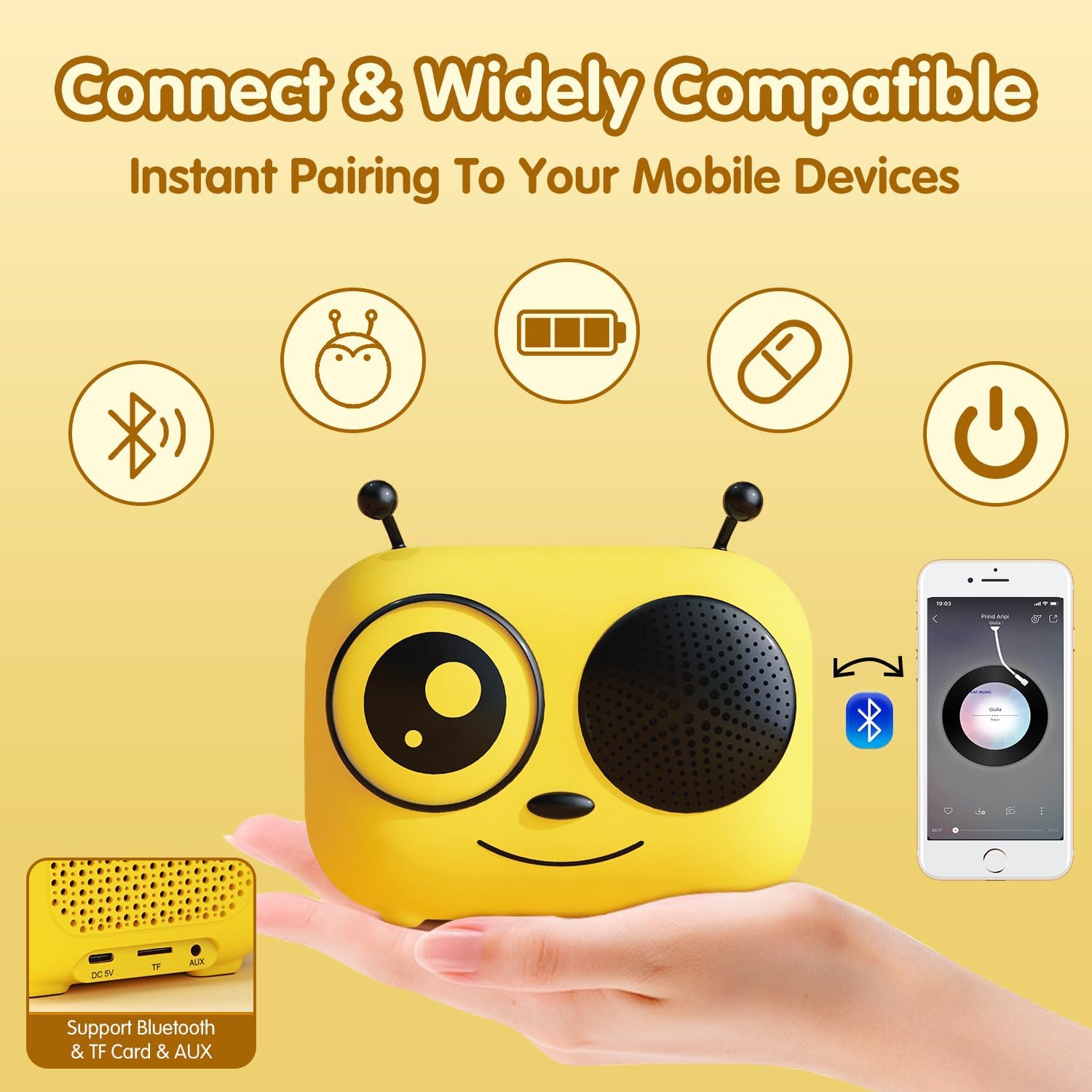 Hexel Kids Karaoke Bee Speaker | Music Toys for Girls & Boys Ages 3-12 Portable Bluetooth Speaker with 1 Wireless Microphone