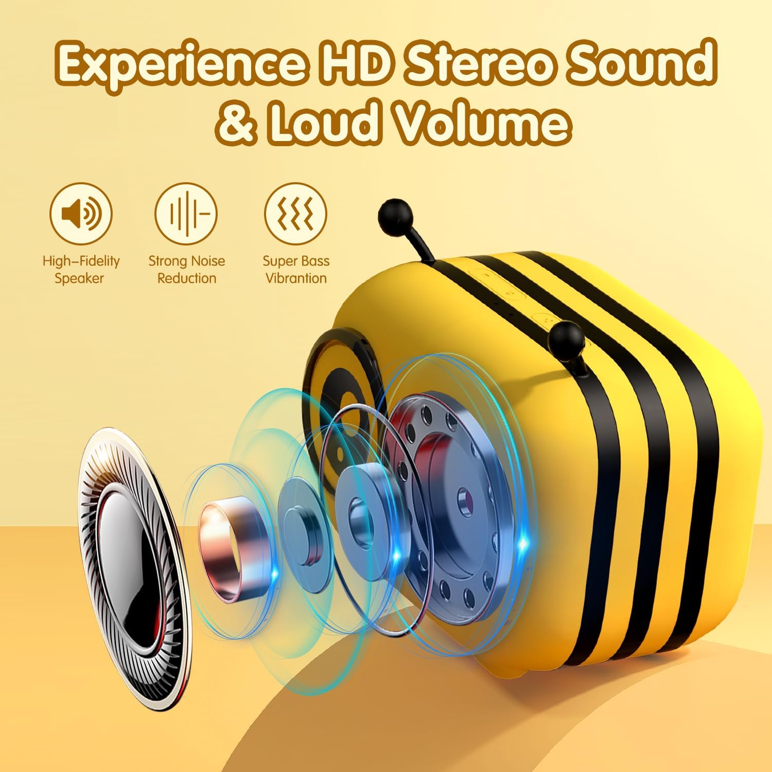 Hexel Kids Karaoke Bee Speaker | Music Toys for Girls & Boys Ages 3-12 Portable Bluetooth Speaker with 1 Wireless Microphone