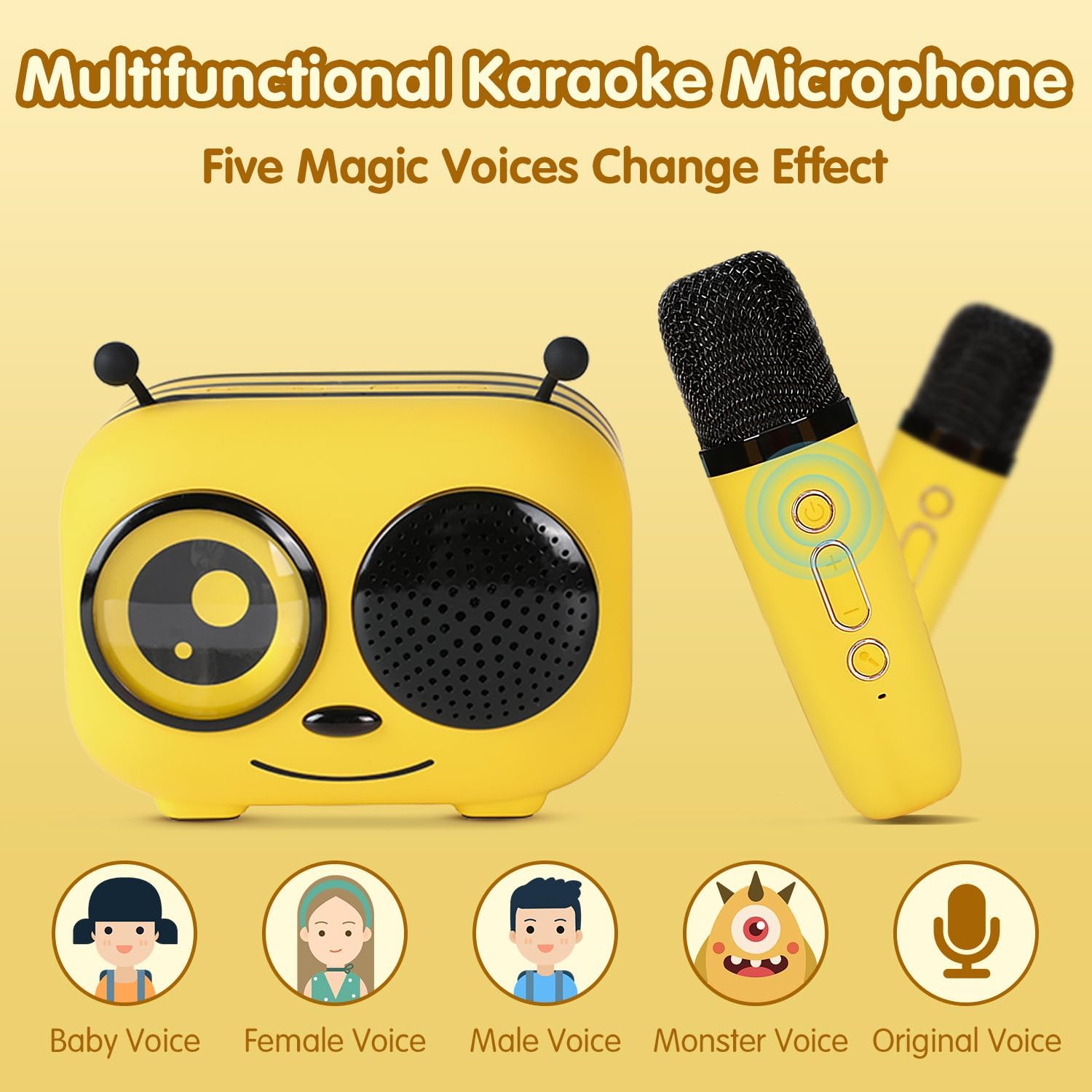 Hexel Kids Karaoke Bee Speaker | Music Toys for Girls & Boys Ages 3-12 Portable Bluetooth Speaker with 1 Wireless Microphone