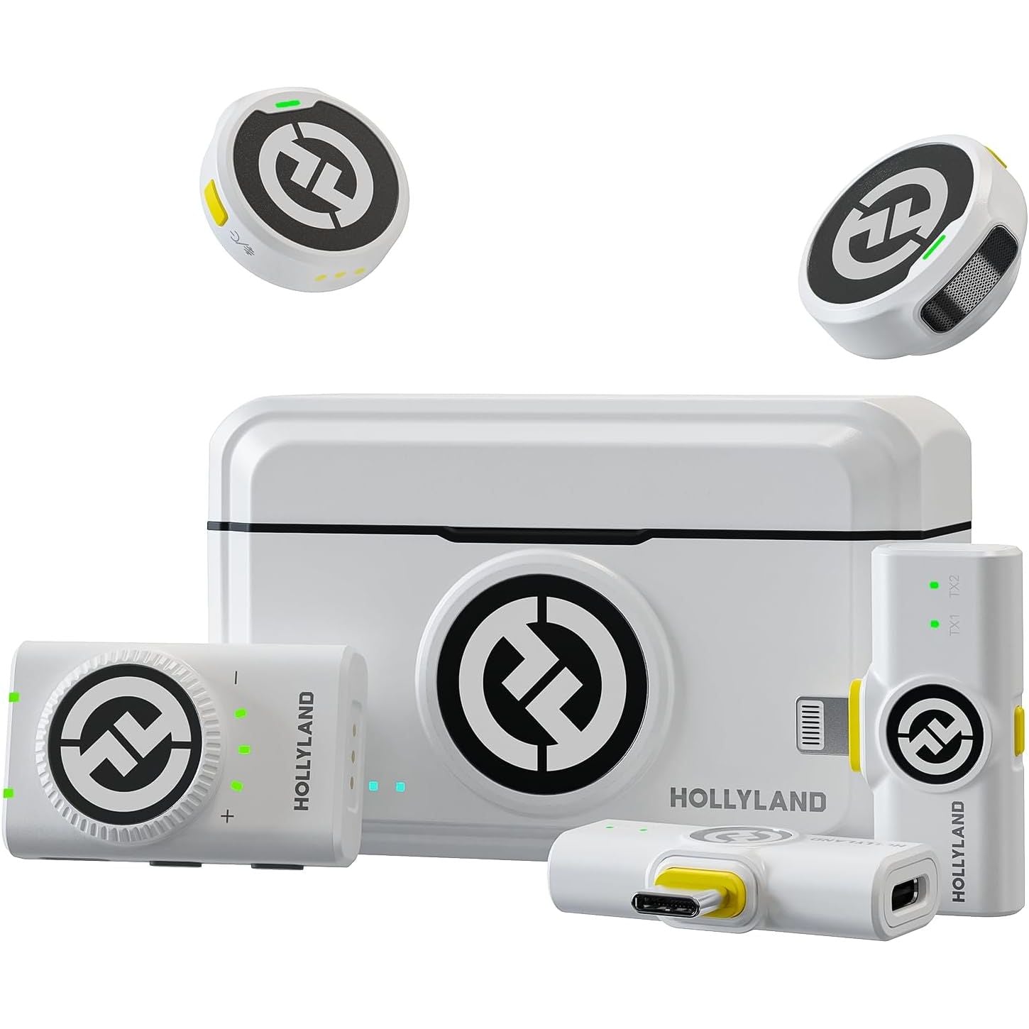 HollyView Hollyland LARK M2 Wireless Microphone for iPhone, Android and Camera, 48KHz 24Bit Hi-Fi Audio, 1000ft LOS Range, Noise Cancellation, 40H Duration for Vlogging, White Version
