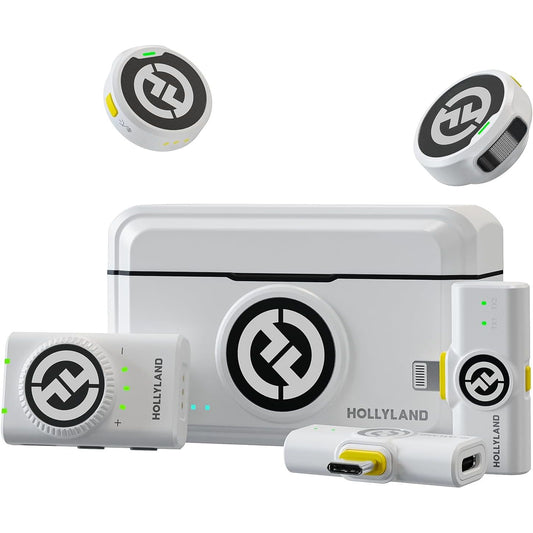 HollyView Hollyland LARK M2 Wireless Microphone for iPhone, Android and Camera, 48KHz 24Bit Hi-Fi Audio, 1000ft LOS Range, Noise Cancellation, 40H Duration for Vlogging, White Version