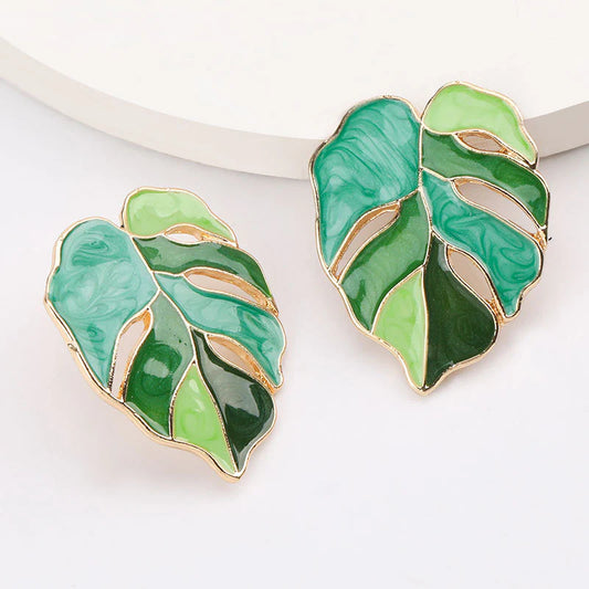 Korean forest dreamy fresh oil drop leaf earrings (Mix color)