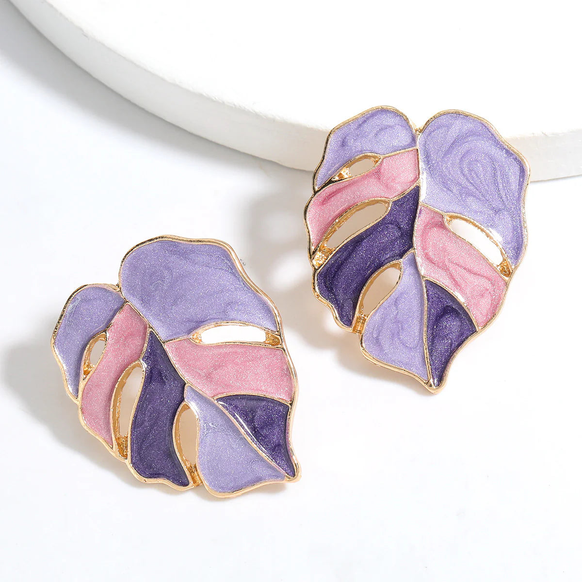 Korean forest dreamy fresh oil drop leaf earrings (Mix color)