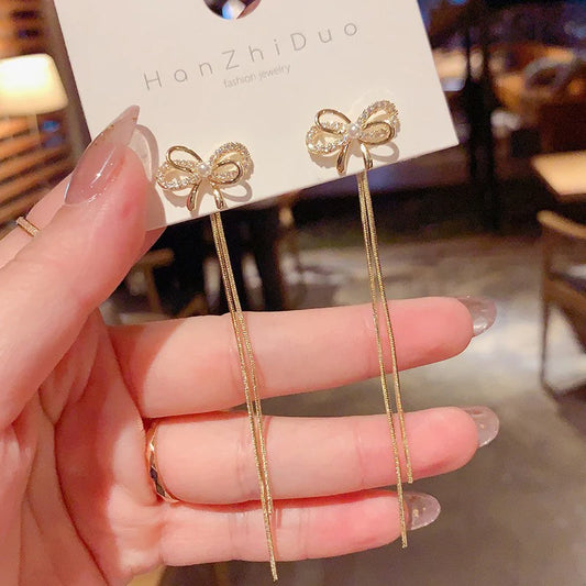 Korean zircon bow earrings