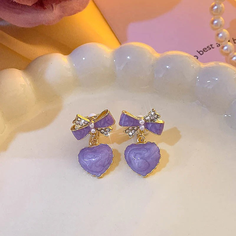 Lavender purple heart earrings