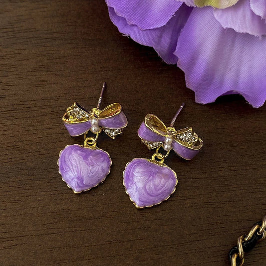 Lavender purple heart earrings
