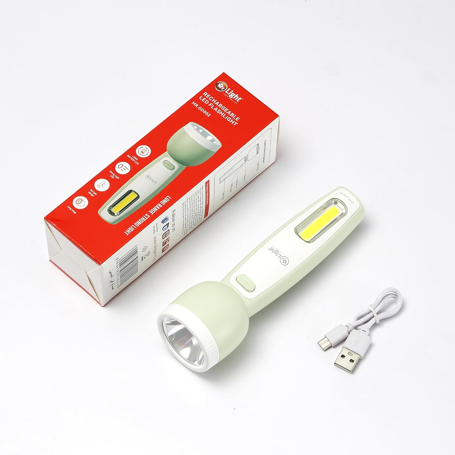 Mr. Light Rechargeable LED Flashlight and Emergency Lamp, Micro USB, EDC Lightweight Portable, for Daily Use, Backpacking, Camping, Hiking, Skilled Work MRGD002