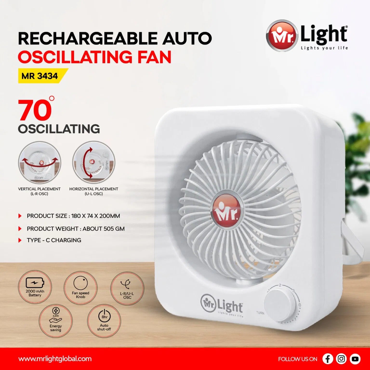 Mr Light Rechargeable Fan MR3434