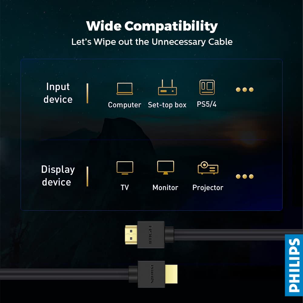 PHILIPS SWV9431 8K UHD HDMI Cable - 4320p, 3D, eARC, 48 Gbps Data Transfer, 60Hz, Dynamic HDR - 1.5m | Elevate Your Visual and Audio Experience with Stunning 8K Resolution and Immersive 3D Effects