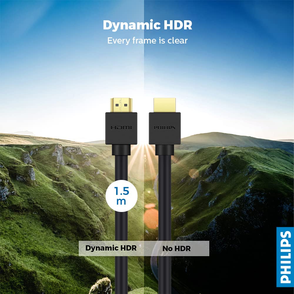 PHILIPS SWV9431 8K UHD HDMI Cable - 4320p, 3D, eARC, 48 Gbps Data Transfer, 60Hz, Dynamic HDR - 1.5m | Elevate Your Visual and Audio Experience with Stunning 8K Resolution and Immersive 3D Effects