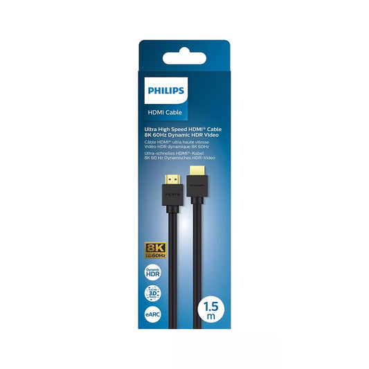 PHILIPS SWV9431 8K UHD HDMI Cable - 4320p, 3D, eARC, 48 Gbps Data Transfer, 60Hz, Dynamic HDR - 1.5m | Elevate Your Visual and Audio Experience with Stunning 8K Resolution and Immersive 3D Effects