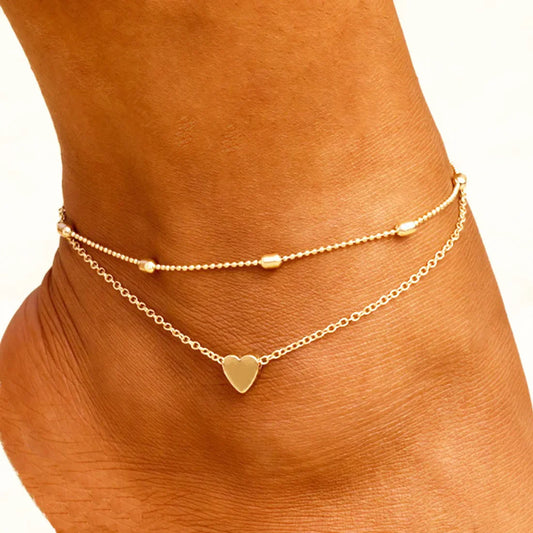 Simple Style Round Heart Shape Gold Plated Silver Plated Imitation Pearl Alloy Anklet