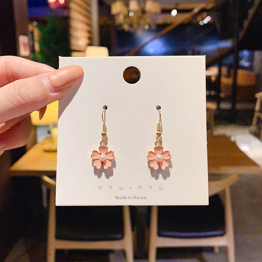Pink Small Flower Artificial Pearls Drop Earrings