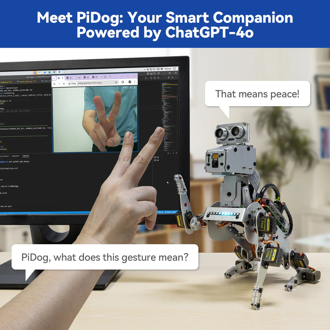 SunFounder PiDog AI Robot Dog Kit for Raspberry Pi 4/3B+/3B/Zero 2W, ChatGPT-4o Enabled with Voice Command & Video Recognition