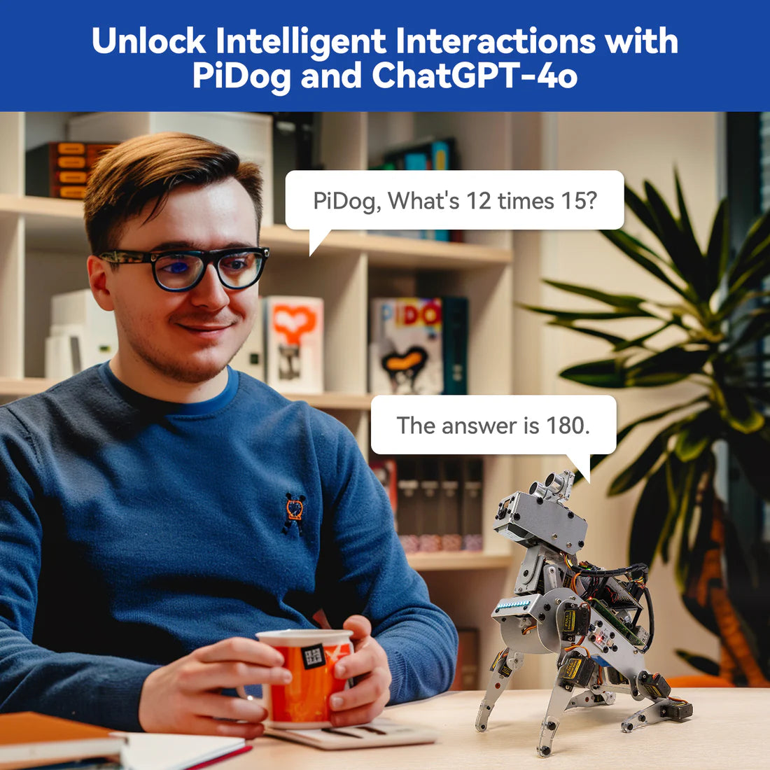 SunFounder PiDog AI Robot Dog Kit for Raspberry Pi 4/3B+/3B/Zero 2W, ChatGPT-4o Enabled with Voice Command & Video Recognition