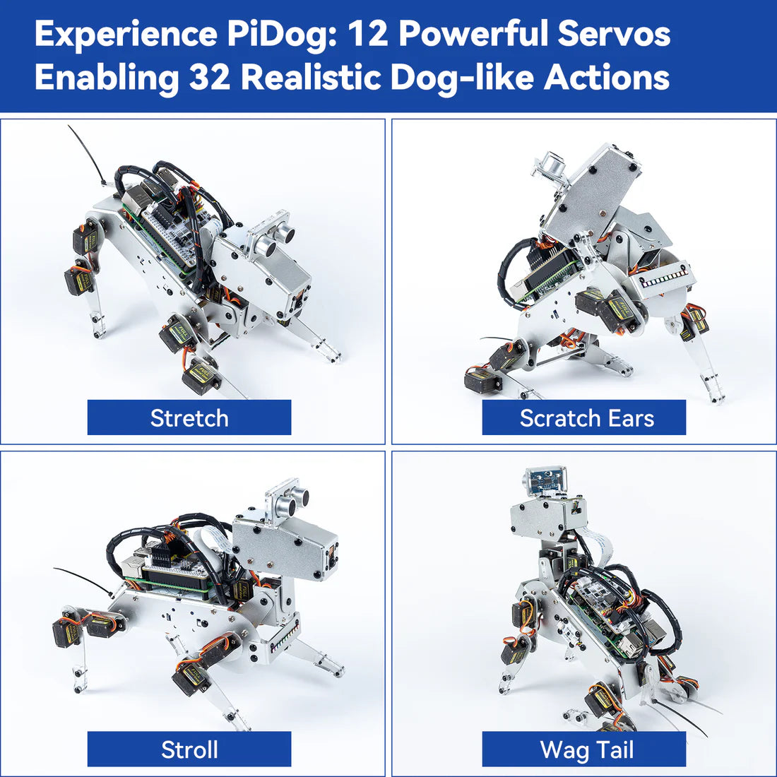 SunFounder PiDog AI Robot Dog Kit for Raspberry Pi 4/3B+/3B/Zero 2W, ChatGPT-4o Enabled with Voice Command & Video Recognition