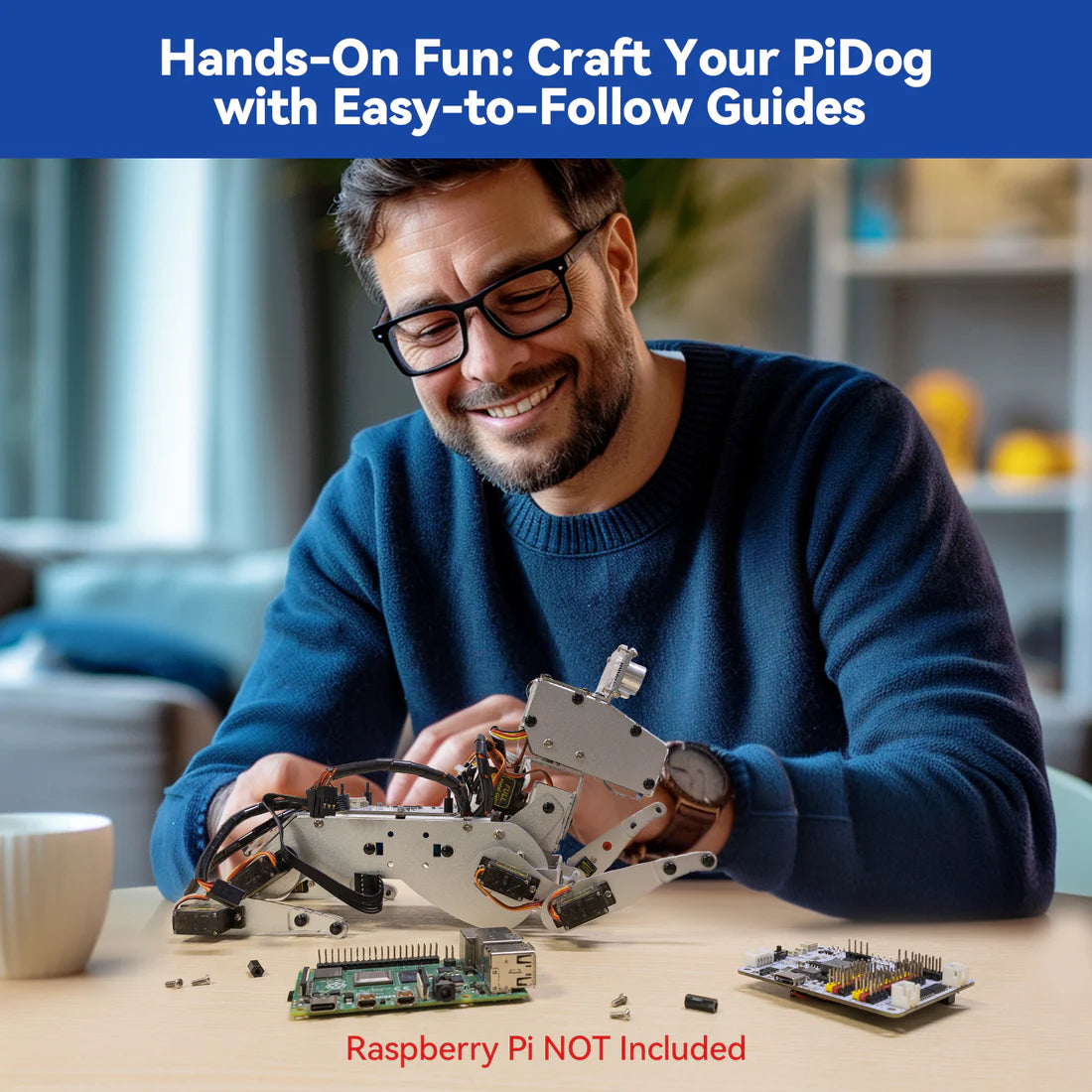 SunFounder PiDog AI Robot Dog Kit for Raspberry Pi 4/3B+/3B/Zero 2W, ChatGPT-4o Enabled with Voice Command & Video Recognition
