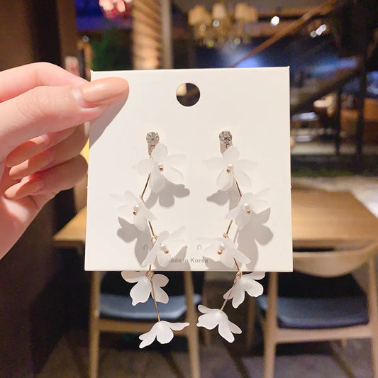 Transparent Small Flower | Artificial Pearls Drop Earrings