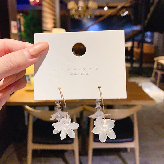 White Flower Drop Earrings