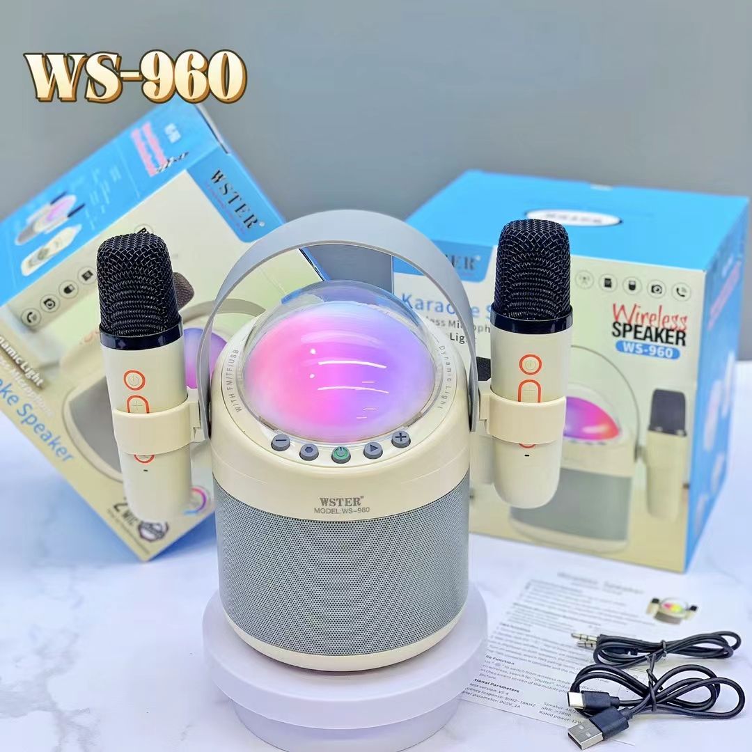 WS960 Outdoor Family Party Singing Set Karaoke RGB Light Wireless Supper Bass BT Portable Loud Wireless Speaker Karaoke Machine.