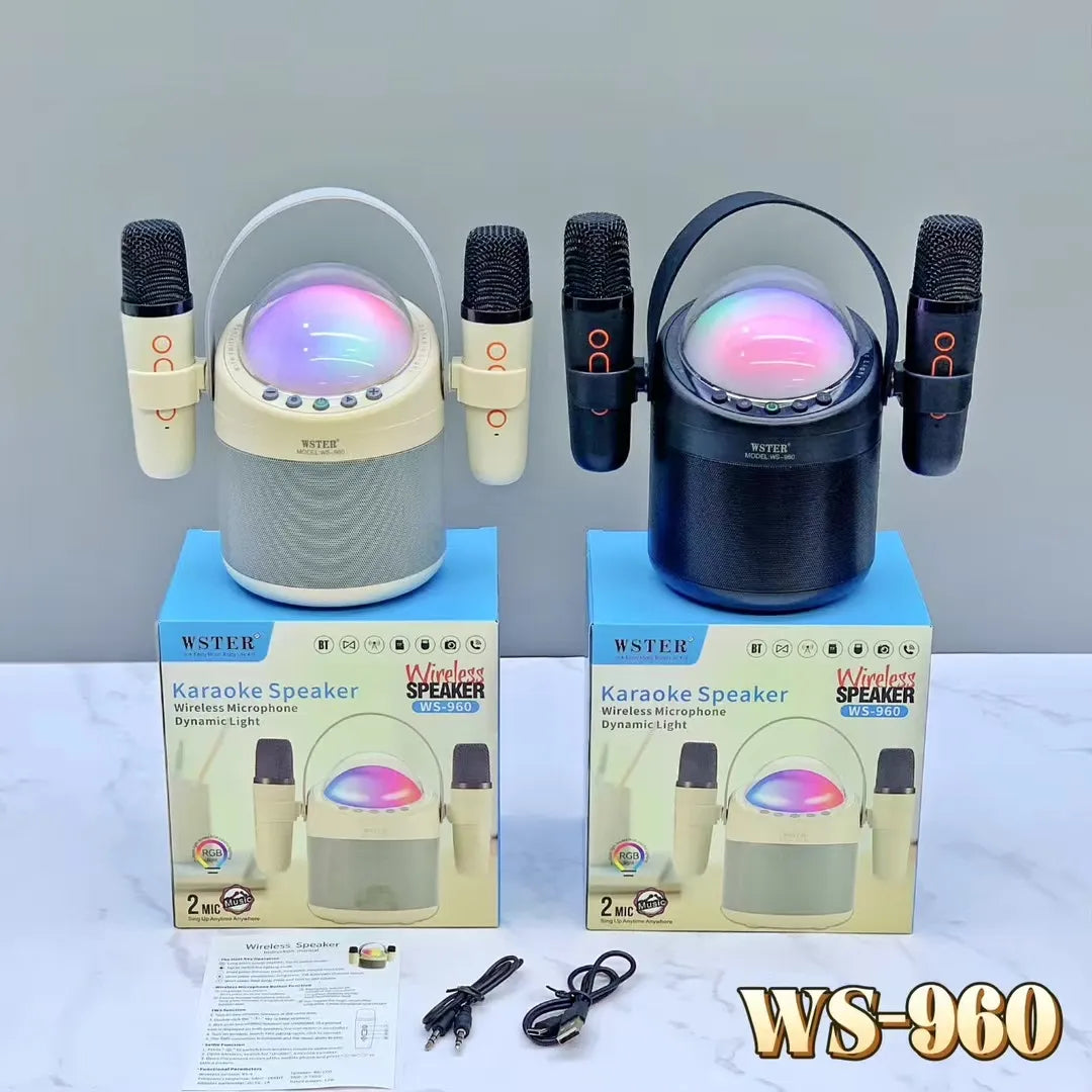 WS960 Outdoor Family Party Singing Set Karaoke RGB Light Wireless Supper Bass BT Portable Loud Wireless Speaker Karaoke Machine.