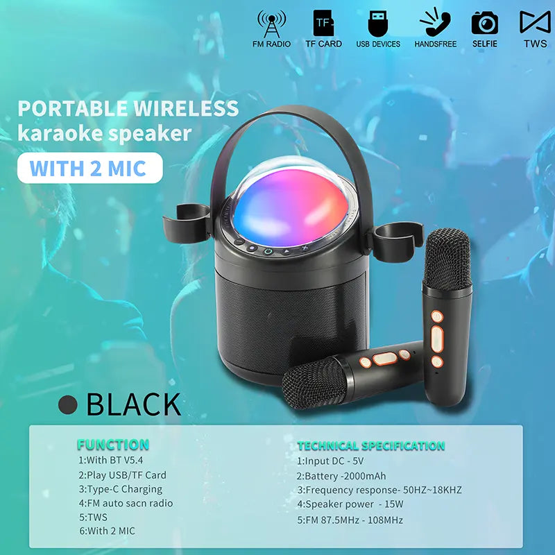 WS960 Outdoor Family Party Singing Set Karaoke RGB Light Wireless Supper Bass BT Portable Loud Wireless Speaker Karaoke Machine.