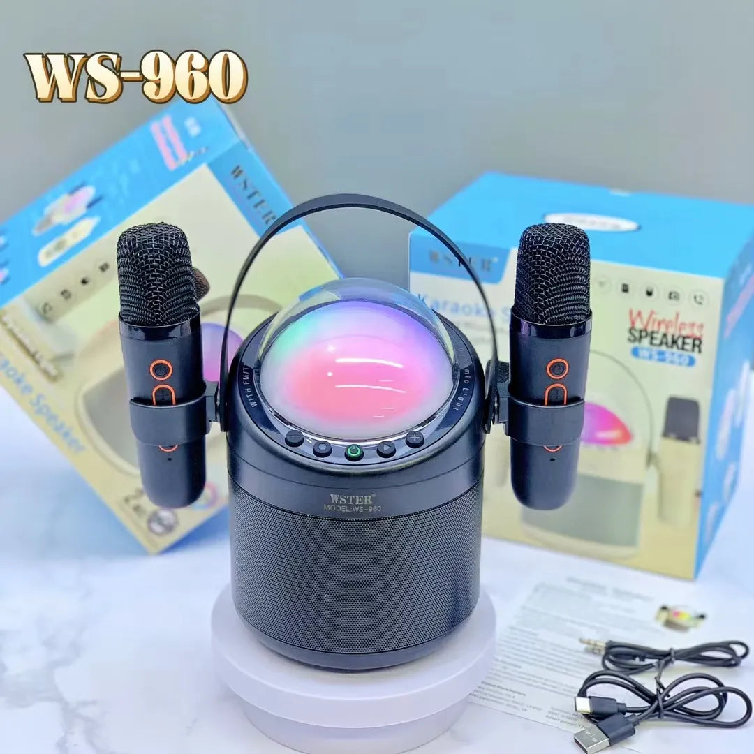 WS960 Outdoor Family Party Singing Set Karaoke RGB Light Wireless Supper Bass BT Portable Loud Wireless Speaker Karaoke Machine.