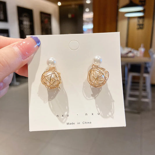 Woven Pearl | 1 Pair Elegant Simple Style Streetwear Geometric Star Bow Knot Inlay Alloy Artificial Rhinestones Artificial Pearls Drop Earrings