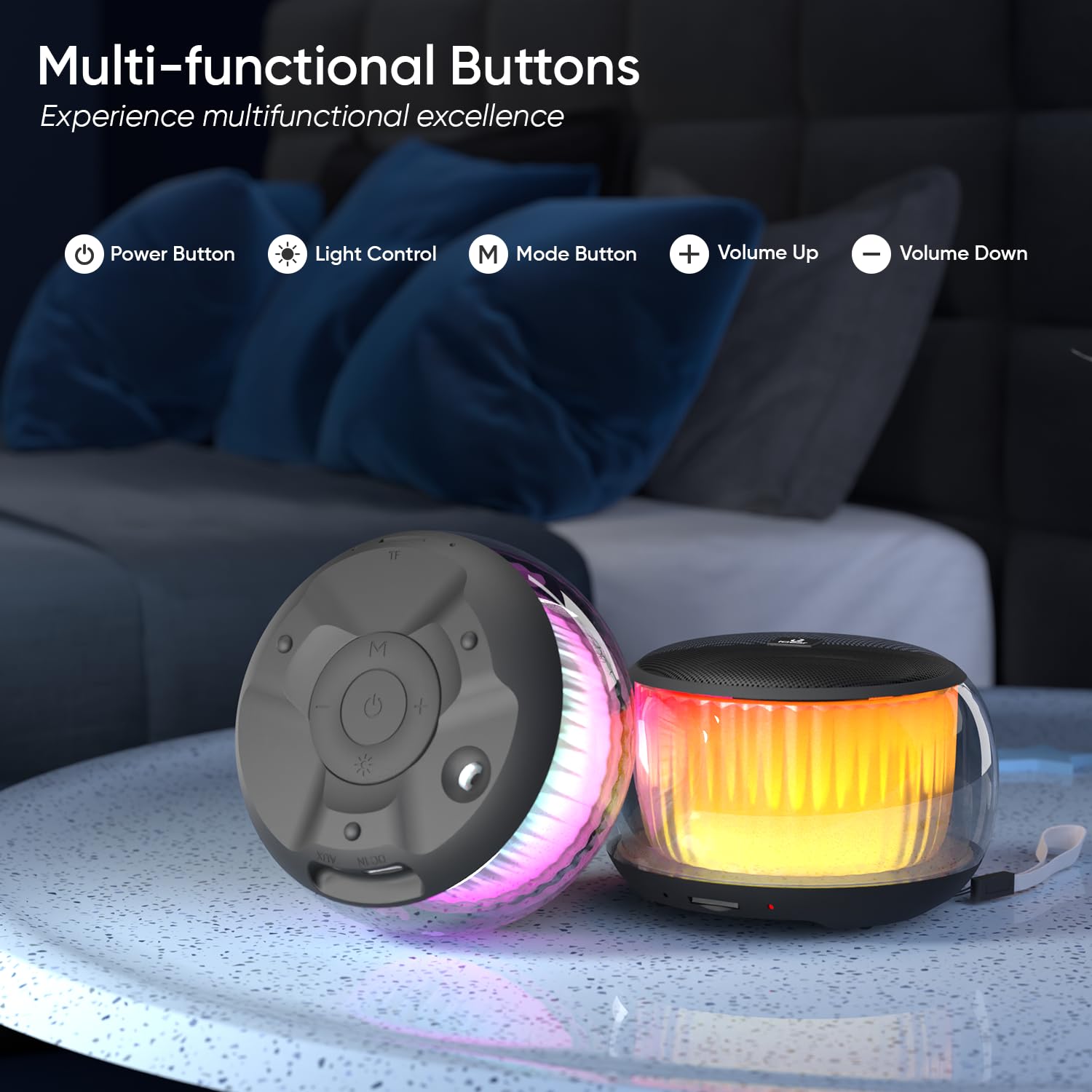 iGear Buzzy Portable Bluetooth Mini Speaker, TWS Function for Home Party, Twin Pairing, FM Mode, TF/SD Card Slot, AUX-in, 360° RGB Lights, Auto-Pairing, Type-C Rechargeable, Wireless Speaker
