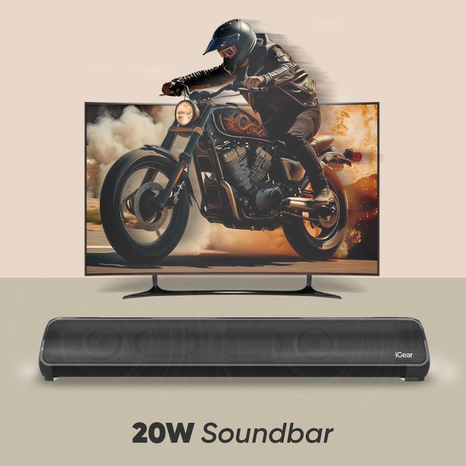 iGear iGear Bluetooth Soundbar - Immerse 20 W, Inbuilt SubWoofer, FM ,Micro SD, USB 20 W Bluetooth Soundbar  (Black, 2.0 Channel)