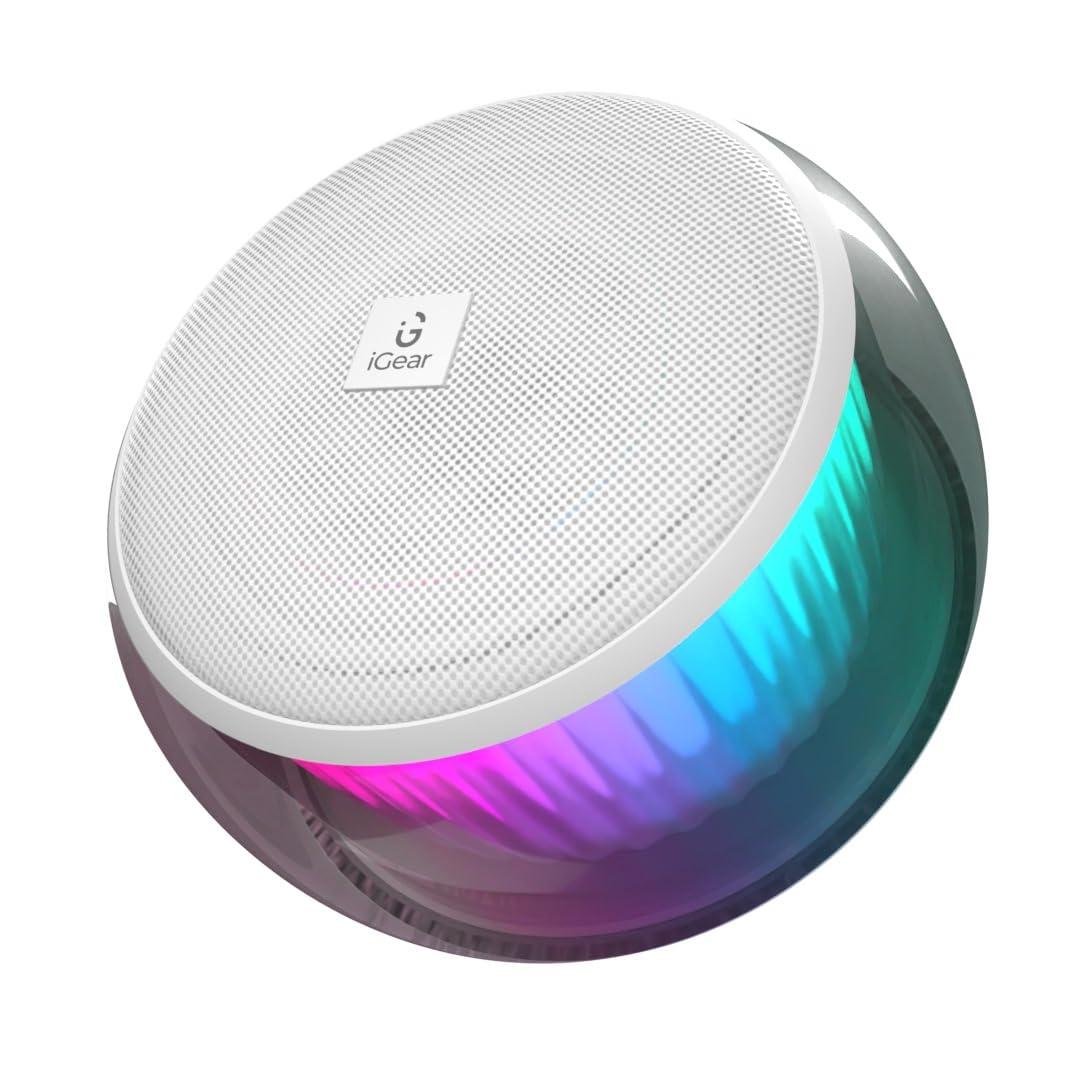iGear Buzzy Portable Bluetooth Mini Speaker, TWS Function for Home Party, Twin Pairing, FM Mode, TF/SD Card Slot, AUX-in, 360° RGB Lights, Auto-Pairing, Type-C Rechargeable, Wireless Speaker